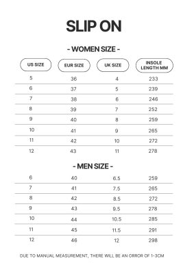 Slip On Size Chart 1 - Official One Piece Store